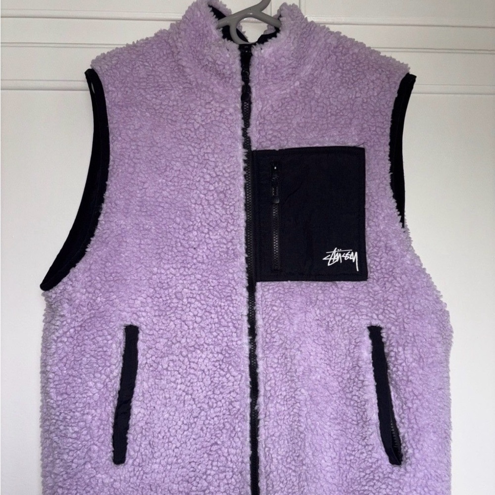 Stussy Reversible Black and Lavender Sherpa Vest